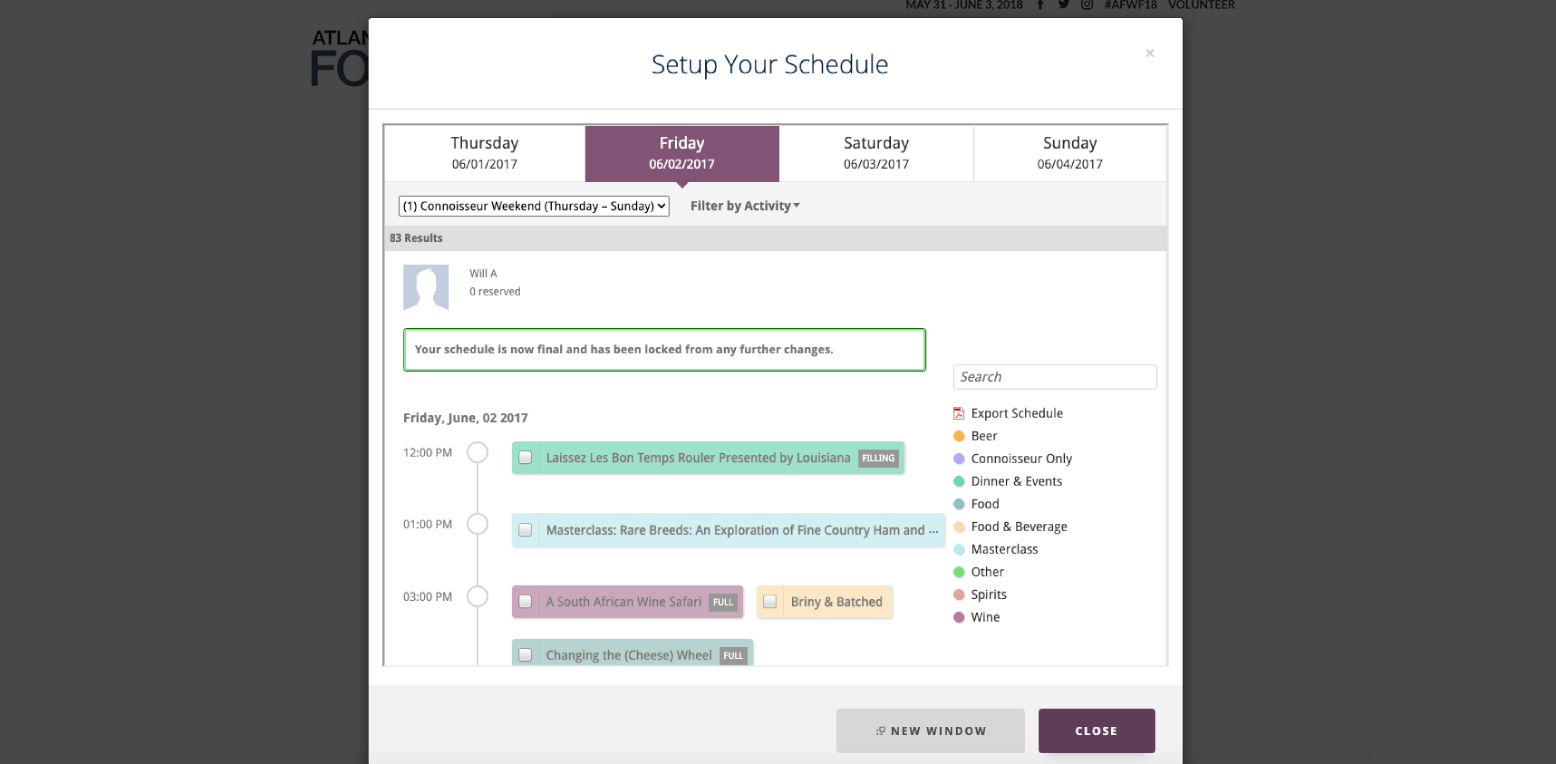 Conference management dashboard showing session scheduling and attendee registration